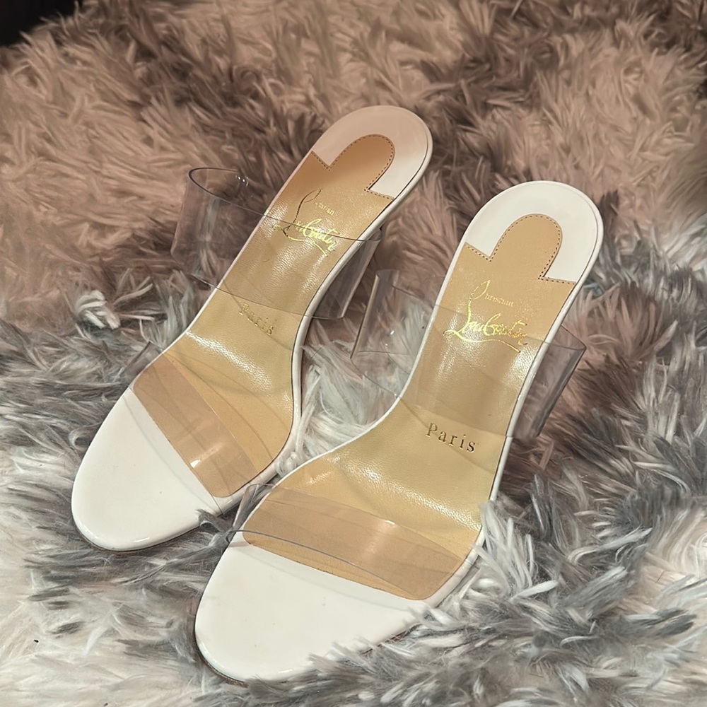 Brand New Louboutin Patent PVC Just Nothing 85 Slides
